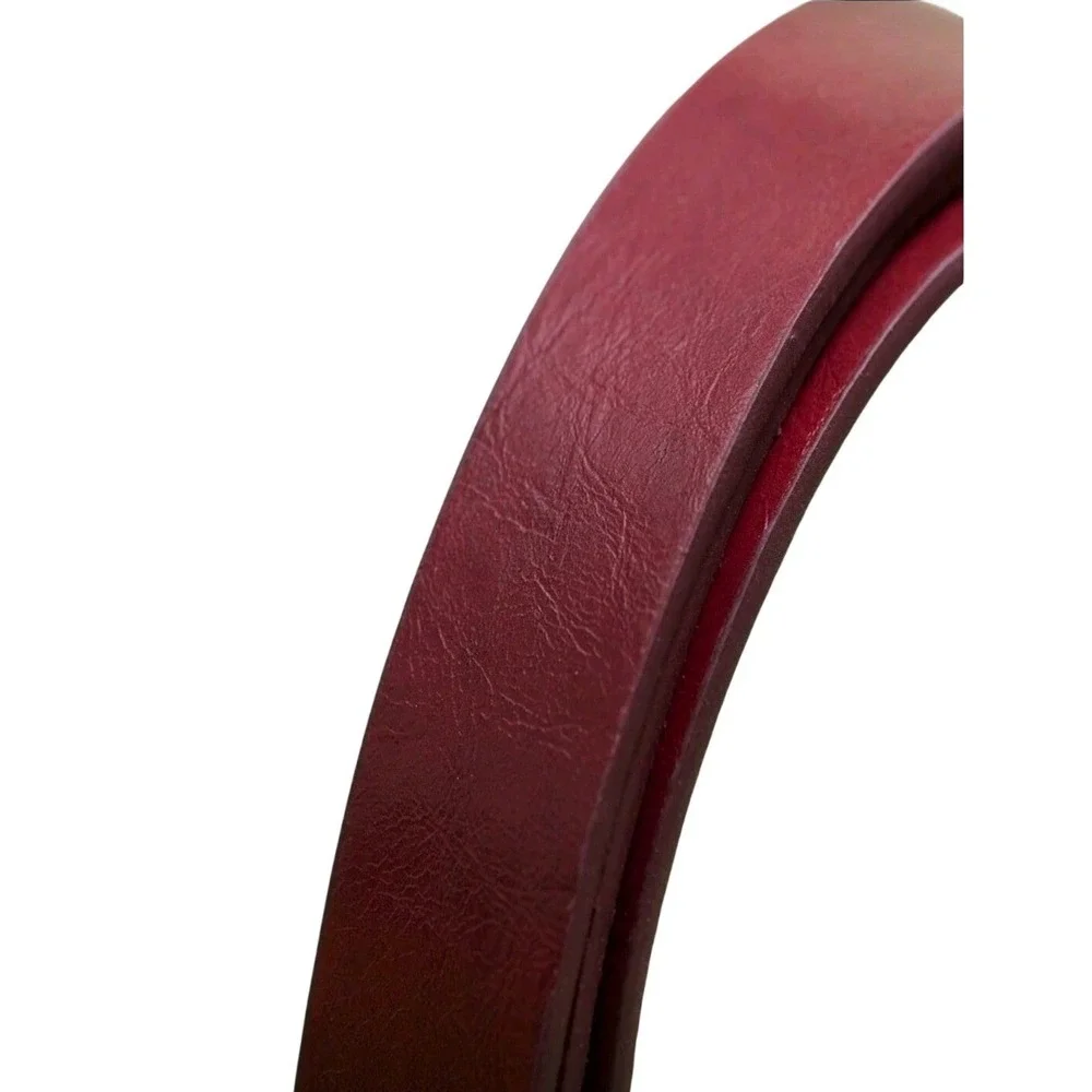 Women Burgundy faux Leather Belt‎ Gold Oval Buckle Fashion Accessory